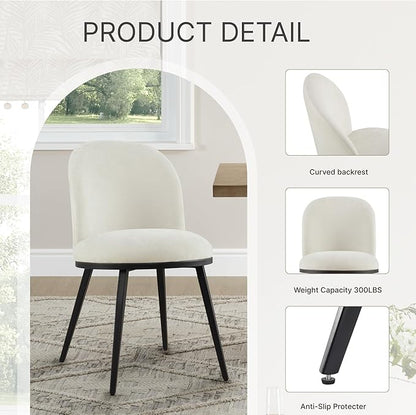 KISLOT Dining Chairs Set of 6, Fabric Upholstered Dining Room Chairs with Ergonomic Backrest & Metal Legs, Modern Kitchen Side Chairs for Home, Restaurant, and Café, Ivory, 2 Boxs