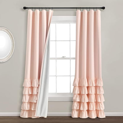 Lush Decor Allison Ruffle 100% Blackout Window Curtain Single 40" W x 84" L Blush - Pink Blackout Curtains for Bedroom or Nursery - Coquette Curtains