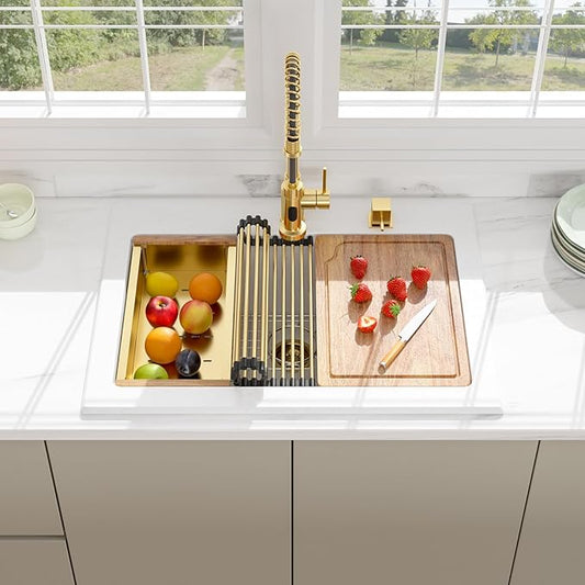 30 Granite Composite Kitchen Sink - Beslend 30x22 Drop In White Kitchen Sink, Topmount Granite Luxury Above Counter Worksation White Sinks Easy Clean Quartz Dish Basin for Kitchen Remodel