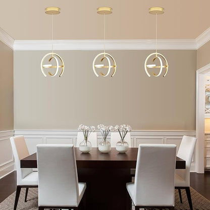 Modern Gold LED Chandelier, Globe 4000K Pendant Light Fixture, Round Adjustable Height Dining Room Hanging Light for Kitchen Island Bedroom Hallway Foyer(11.81 Inch)