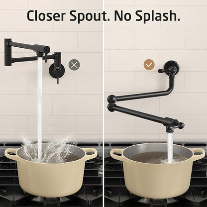 KES Upside Down Pot Filler Faucet with Heat-Resistant Cartridge, 26'' No Lead 18/8 Stainless Steel Over Stove Kitchen Pot Filler Faucets with Double Joints 360° Swing Arm Wall Mount, Black
