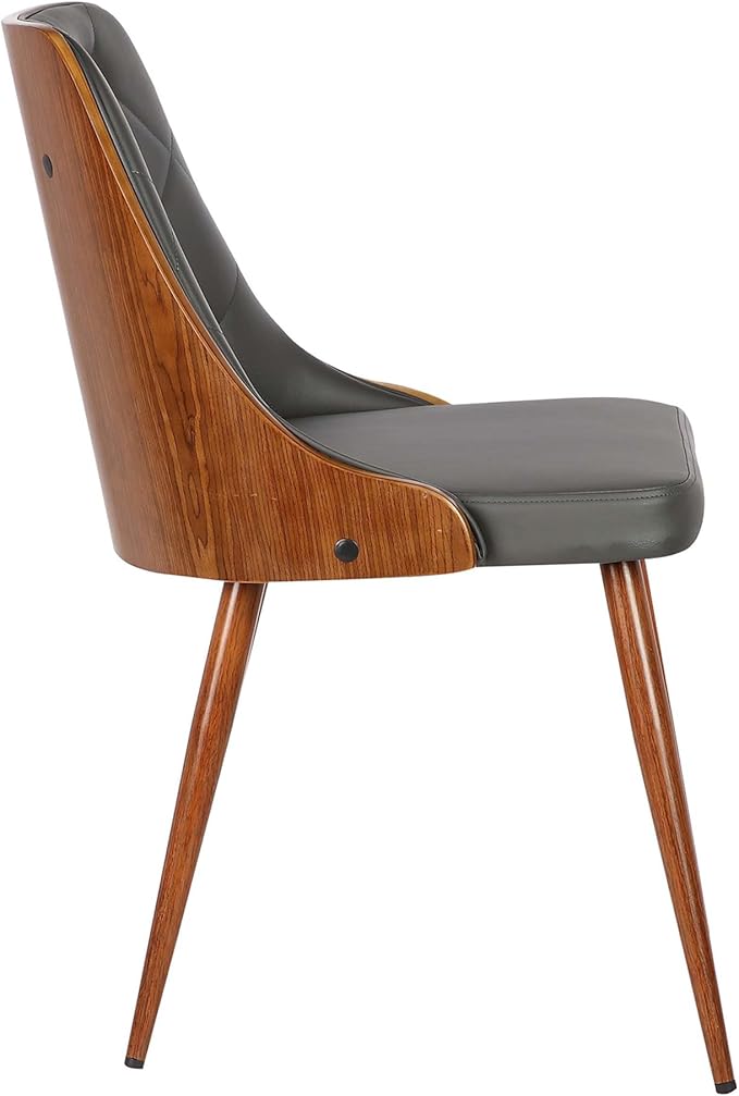 Armen Living Lily Dining Chair in Grey Faux Leather and Walnut Wood Finish 20 x 31 x 23