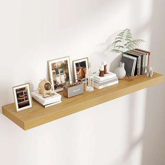 Venusmiles Floating Shelves for Wall, 55 Inch Wide x 12 Inch Deep Floating Shelves, Long Wood Floating Wall Shelf Shelves for Living Room Bathroom Bedroom Kitchen Home - (Oak, 55" W x 12" D x 2" H)