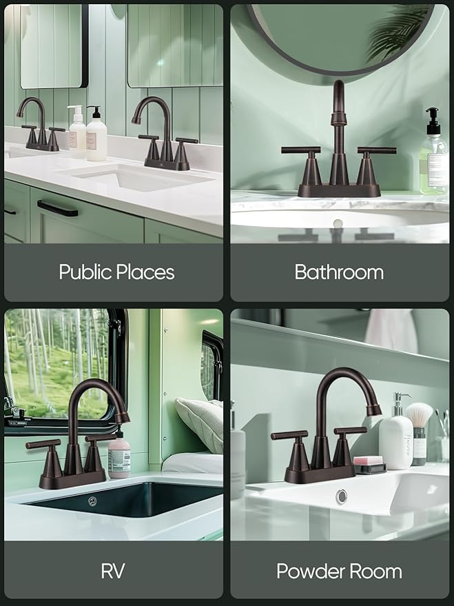 Cobbe Bathroom Vanity Faucets, 4-Inch Oil Rubbed Bronze Bathroom Sink Faucet, 2 Handle Sink Faucet with Pop Up Drain and Water Supply Lines,ORB