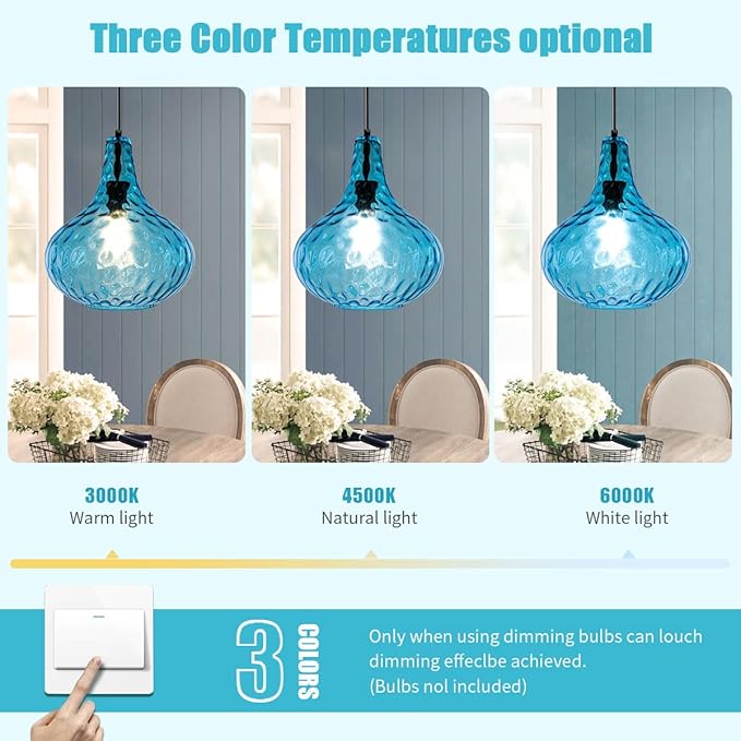 Lighting Modern Globe Pendant Light Fixtures Blue Glass Pendant Lights Vintage 1-Light Single Kitchen Island Hanging Light Mouth-Blown Glass Lampshade Mid Century Black Hanging Lights