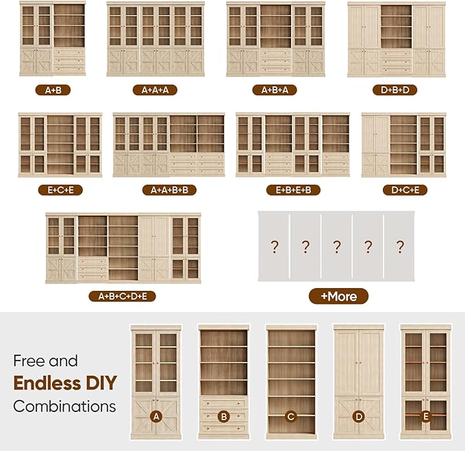 70.8" Tall Kitchen Pantry Cabinet with Doors, Farmhouse Modular Storage Cabinet with 4-Tier Adjustable Shelves, Large Storage Cabinet for Kitchen or Living Room, Set of 3, Brown
