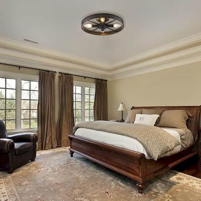 Round Ceiling Light Fixture 4-Lights Semi-Flush Mount Ceiling Light Fixture Black Rustic Metal Farmhouse Chandelier for Kitchen Island Dining Room Hallway Entryway Bedroom Living Room