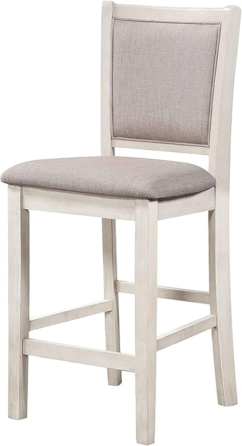 New Classic Furniture Amy Farmhouse Kitchen Counter Island Dining Table for 4 with Storage Shelf & USB Chargers, 60-Inch, Two Tone Vintage White/Brown