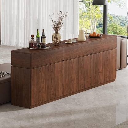 94.5" Buffet Cabinet with Drawers & Door, Console Table, Set of 3 Modular Stackable Sideboard Coffee Bar Cabinet with Adjustable Shelves, Matte Walnut Storage Accent Credenza for Living Room