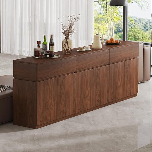 94.5" Buffet Cabinet with Drawers & Door, Console Table, Set of 3 Modular Stackable Sideboard Coffee Bar Cabinet with Adjustable Shelves, Matte Walnut Storage Accent Credenza for Living Room