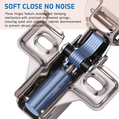 Cabinet Hinges - 24 Pack for 1/2 inch Overlay Cabinet, Face Frame Concealed 105Deg Self Closing Hinges, Stainless Soft Close Cabinet Door Hinges with Mounting Screws and Repair Plate