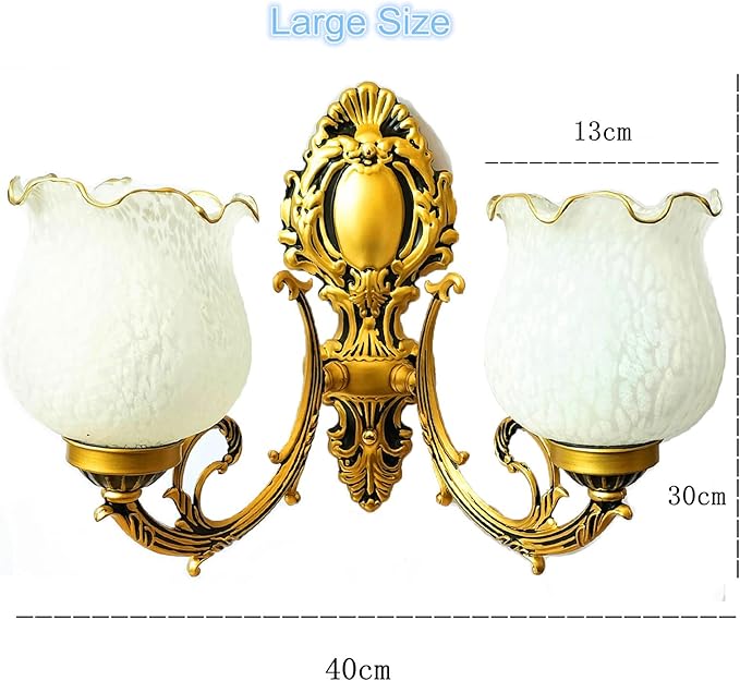 Retro Wall Sconce, 2-Light Vintage Wall Lights with Flora Glass Shade, Antiqued Vanity Wall Light Fixtures for Bedroom Living Room Bathroom Hallway Corridor Kitchen （Brass）