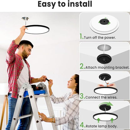 zemty LED Ceiling Light 9 Inch,24W 2400lm Bright Flush Mount Light Fixture 3000K/4500K/6000K Adjustable, Black Thin Flat Ceiling Lamp for Bathroom Closet Pantry Hallway - 6Pack