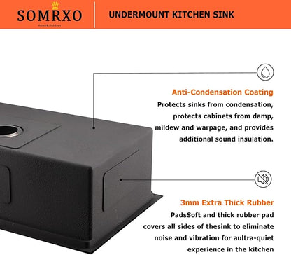 32 Inch Undermount Kitchen Sink Black - 16 Gauge Black Satainless Steel Kitchen Sink Undermount 32x19,10 Inch Deep Single Bowl Workstation Sinks with Accessories