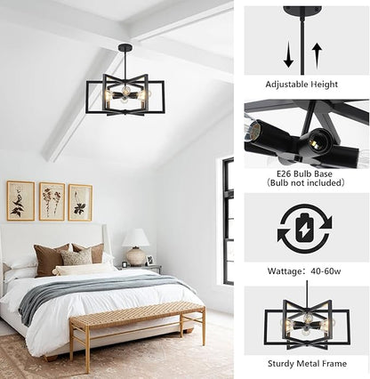 Modern Farmhouse Chandelier, 23.6'' Large Black Chandelier Light Fixture Industrial Geometric Chandeliers for Dining Room Entryway Living Room Kitchen (6 Lights, E26)