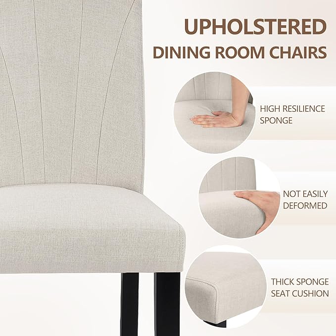 VECELO Upholstered Dining Chairs Set of 4, Modern Fabric and High Back & Solid Wood Legs, Parsons for Kitchen/Living Room- Beige