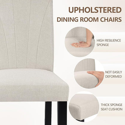 VECELO Upholstered Dining Chairs Set of 4, Modern Fabric and High Back & Solid Wood Legs, Parsons for Kitchen/Living Room- Beige