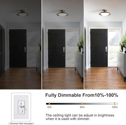 2 Pack Dimmable Mid Century Modern Ceiling Light, Black and Gold LED Semi Flush Mount Ceiling Light, 11.8in 5CCT Hallway Light Fxitures with Acrylic Shade for Kitchen Bedroom Entryway Laundry Room