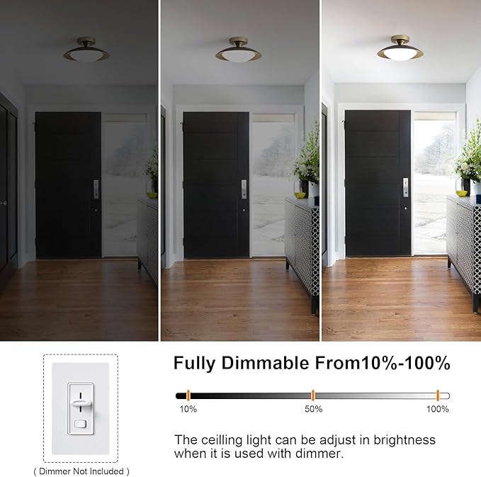 Dimmable Mid Century Modern Flush Mount Ceiling Light, Small LED Ceiling Light 5CCT 11.8in Black and Gold Kitchen Light Fxitures with Acrylic Shade for Hallway Entryway Bedroom Kitchen Laundry Room
