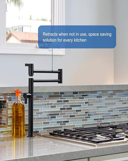 Deck Mount Pot Filler Faucet, ARCORA Solid Brass Pot Filler Oil Rubbed Bronze Kitchen Folding Faucet with Stretchable Double Joint Swing Arm, Deck Mounted Pot Filler