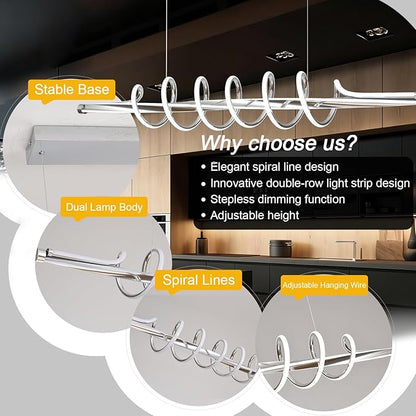 Modern LED Chandelier Lighting Fixture,Dimmable Led Pendant Light with Remote,Contemporary Living Dining Room Kitchen Island Modern Chandelier Minimalist Wave Design 3000K-6500K Freely Adjustable