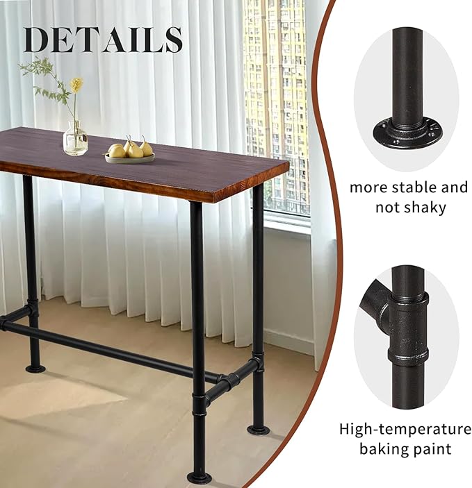 Diwhy 5 Piece Bar Table and Barstool Set Industrial Rectangular Pipe Dining Pub Bar Desk and Kitchen Counter Height Adjustable Stool with Backrest Black(1 Table + 4 Chairs)