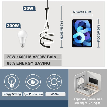 EIDISUNY Modern Pendant Light, Spiral LED Pendant Light Fixture, 4500K LED Hanging Lamp, Black Chandelier Lights Fixture, 20W Adjustable for Kitchen Island, Dining Room, Bedroom,1 Pack