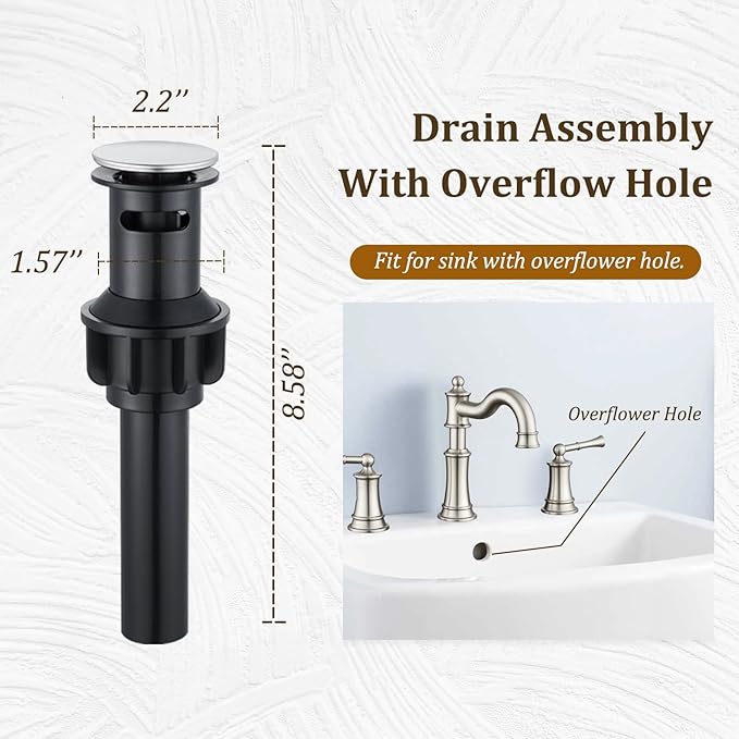 Roman Bathroom-Sink-Faucet 3 Holes, Rotated Spout Vanity Basin Faucets 2 Handles 8 inches Widespread Deck Mount Brass Faucet for Sink with Overflow Pop Up Drain Brushed Nickel NL2204-BN