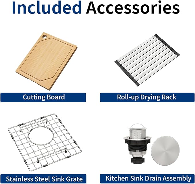 LQS 13 Inch Undermount Bar Sink, Stainless Steel RV Kitchen Sink, 10" Depth Small RV Kitchen Sink, 16 Gauage Stainless Steel Material, Workstation Ledge With Cutting Board and Abundant Accessories