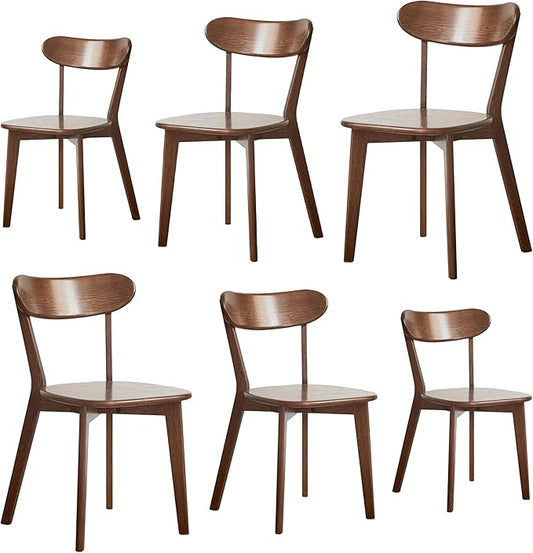 Walnut Solid Wood Dining Chairs Set of 6 – FAS-Grade North American Oak, Mid Century Modern Curved Back, 400 lbs Heavy Duty for Restaurant, Kitchen & Home