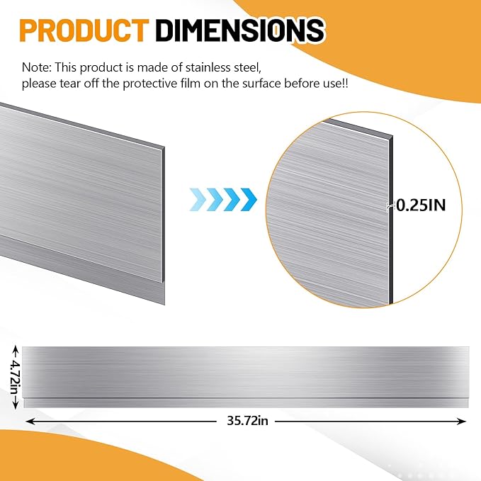 Moxweyeni Front Control Freestanding Range Universal Backguard 35.75" X 4.75" Stainless Steel Backsplash for Stove, Easy Installation Hood Backsplash for Most Kitchen Brands Stove(Silver)