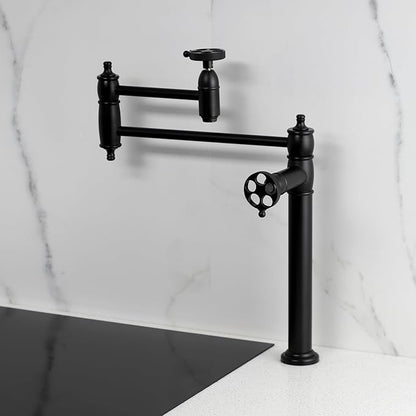 Kingston Brass KS3700RKZ Wendell Two-Handle 1-Hole Deck Mount Pot Filler Faucet with Knurled Handle in Matte Black