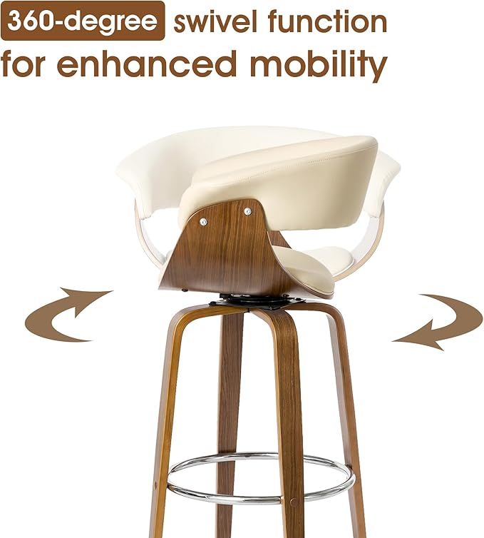 Glitzhome Bar Table and Chairs, Cream PU Leather Adjustable Swivel Bar Stools Set of 2, Square Black Cocktail Pub Table for Kitchen Island Bistro Office Living Room Dining Room Small Space
