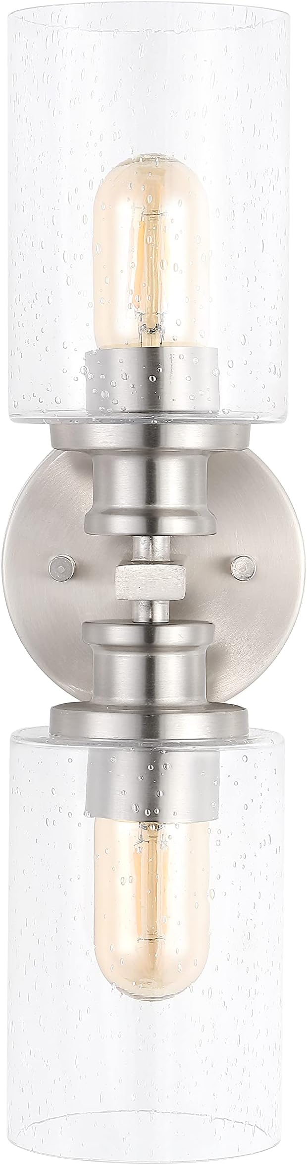 JONATHAN Y 16.5" Nickel 2-Light LED Wall Sconce, Modern Farmhouse Vanity Light with Seeded Glass Shade, Industrial Iron Fixture for Bathroom Mirror, LED Bulbs Included (JYL7577C)
