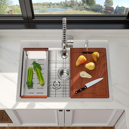 30 Inch Drop In Kitchen Sink, 16 Gauge 304 Stainless Steel 30x22 Drop In Ledge Workstation Sink, Topmount Single Bowl Basin Handmade Sink Above Counter, 30''x22''x10''