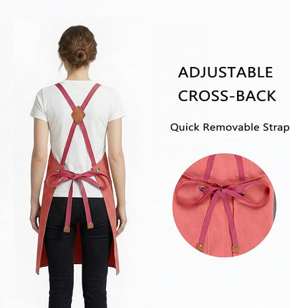 ZOMAO Chef Apron for Women Men with Large Pockets, Cotton Canvas Cross Back Waterproof Work Aprons for Kitchen Cooking Bib