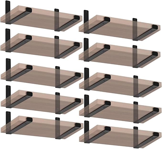 20 Pack - 5.5" L x 4" H x 1.5" W J Lip Shelf Brackets Rustic Farmhouse Iron Wall Floating Shelf Bracket Metal Shelf Bracket Industrial Shelf Supports with Screws Black
