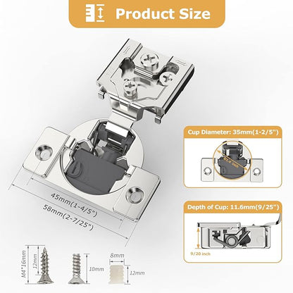 [Closing Speed Control] 20 Pack 3/4 Inch Overlay Soft Close Hinges for Face Frame Cabinet, 4D Adjustment, Stainless Steel Kitchen Cabinet Hardware, 105° Open Concealed Self Closing Hinge
