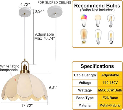 17.72" Modern Boho Pendant Light Vintage Farmhouse White Fabric Pendant Light Fixtures Modern Hand Woven Pendant Lights for Kitchen Island, Dining Room, Bedroom, Hallway, Entryway, Bar