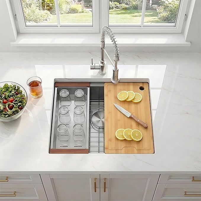 23 Inch Black Undermount Kitchen Sink,16 Gauge Stainless Steel Kitchen Sink Single Bowl, 23"x19"x9" Undermount Sink Ledge Workstation Sinks With All Accessories, Multi-Functional Sinks