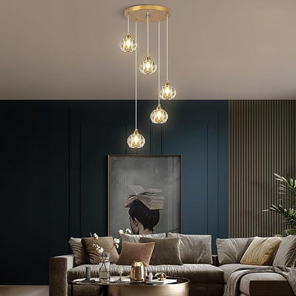 Weesalife Crystal Chandeliers for Dining Room Lights Fixture Over Table, 5-Light Gold Modern Pendant Light Fixture，Crystal Chandeliers for Living Room Kitchen Island Staircases Foyer Hallway Bar