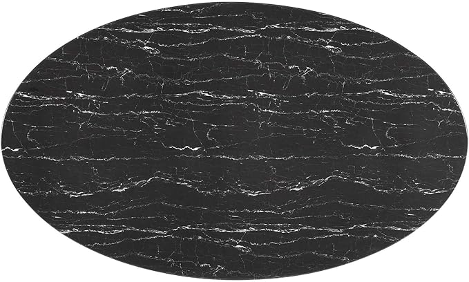 Modway Lippa Oval 78" Artificial Marble Mid-Century Modern Dining Table in White Black