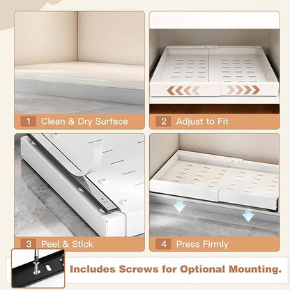2-Pack Expandable Pull Out Cabinet Organizer, Slide Out Drawers with Upgrade 3 Slide Rails & Adhesive Nano Film, Heavy Duty Roll Out Shelf for Kitchen Base Cabinet, Adjustable Width 12"-22"