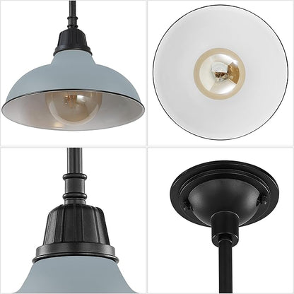 JONATHAN Y 12.25" Matte Silver 1-Light Blue Farmhouse Indoor/Outdoor LED Pendant Iron Hanging Light, and Black Metal Shade, Rustic Ceiling Lamp for Kitchen Island, LED Bulb Included (JYL7611K)