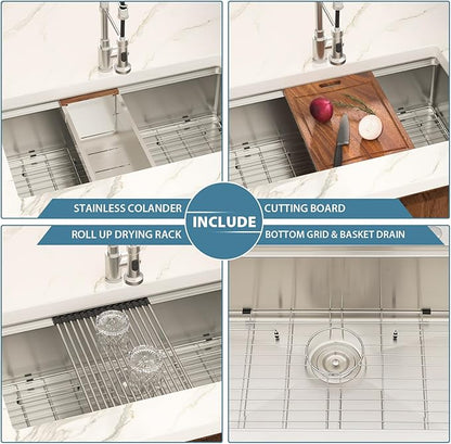 33 Inch Undermount Kitchen Sink 33x19 Inch Stainless Steel Ledge Workstation Sink 16 Gauge Single Bowl 9'' Deep Handmade Basin