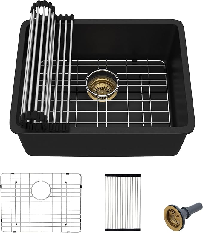 21"x17" Undermount Bar Prep Sink – Matte Black Granite Composite Quartz Classic Under Counter Single Bowl Sink Basin for Wet Bar, RV, Small Kitchen