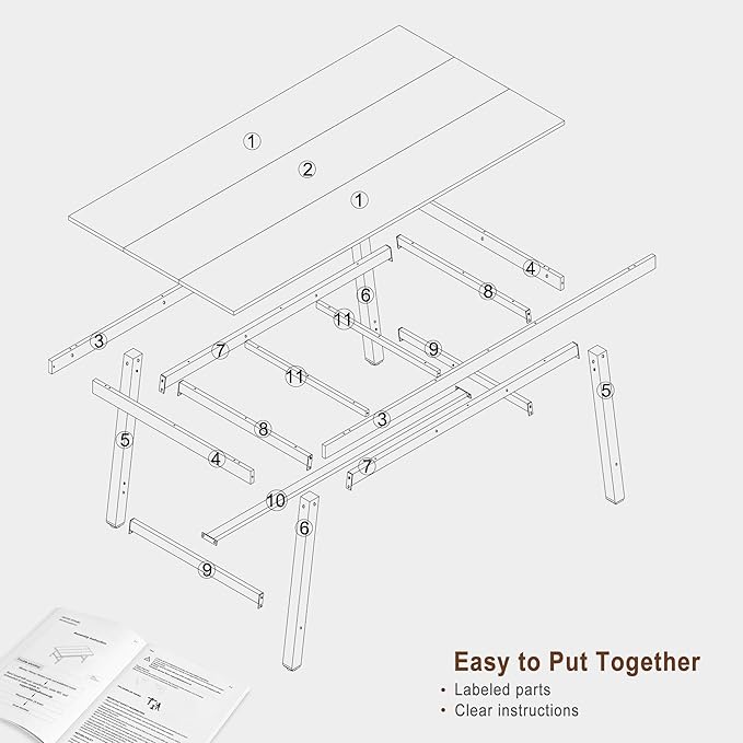 GarveeHome 63 Inch Small Space Dining Table for 4-6 People, Rectangular Kitchen Table for Apartment & Dining Room, Heavy Duty Metal Frame, Natural