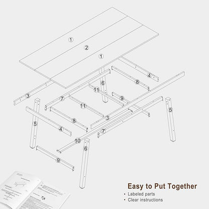 GarveeHome 63 Inch Small Space Dining Table for 4-6 People, Rectangular Kitchen Table for Apartment & Dining Room, Heavy Duty Metal Frame, Natural