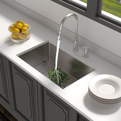 Lordear 27 Undermount Kitchen Sink 27X18 Inch Deep Single Bowl 16 Gauge Stainless Steel R10 Round Corner Under Counter Handmade Kitchen Sink Basin