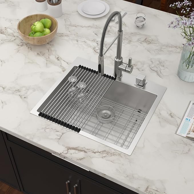 25 x 22 Inch Drop In Kitchen Sink Stainless Steel Single Bowl 25 Inch Drop In RV Laundry Utility Sink Large Deep Handmade Topmount Sinks 25"x22"x9"